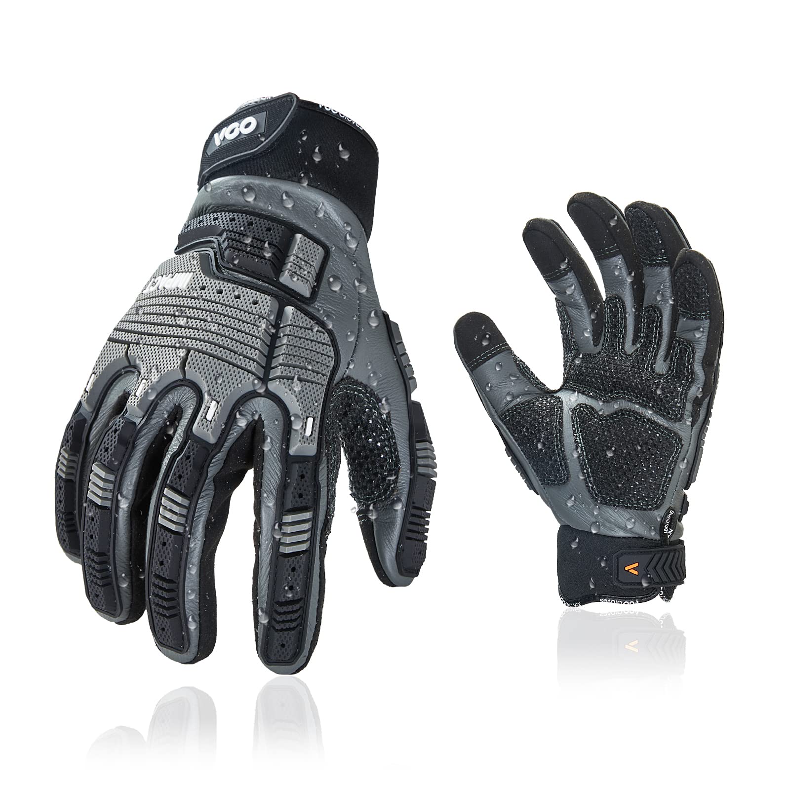 Vgo... Work Gloves Men Touchscreen in Cowhide Palm, Heavy Duty Gloves Anti Impact Utility for Warehouse Mechanics Carpenter Trucker, 1 pair(M)