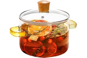 Frcctre 1.5L/50oz Glass Cooking Pot with Lid, Glass Saucepan with Cover, Heat Resistant Glass Stovetop Pot with Lid for Pasta