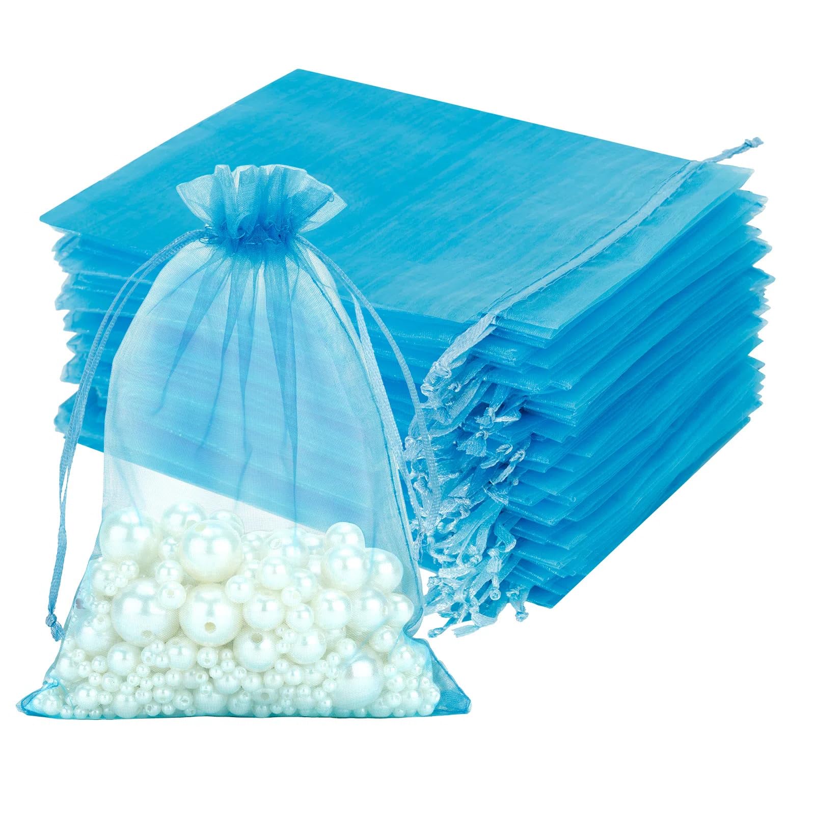 jijAcraft Light Blue Organza Bags, 13x18CM Organza Gift Bags, 100Pcs Jeweller Pouches Drawstring Bag, Large Party Sweet Bag For Wedding, Birthday, Christmas, Gift Wrapping