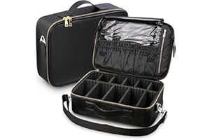 Fosmon Makeup Train Case for Cosmetics & Brushes, Multifunctional Travel Organizer Portable Bag with Adjustable Dividers, Sho