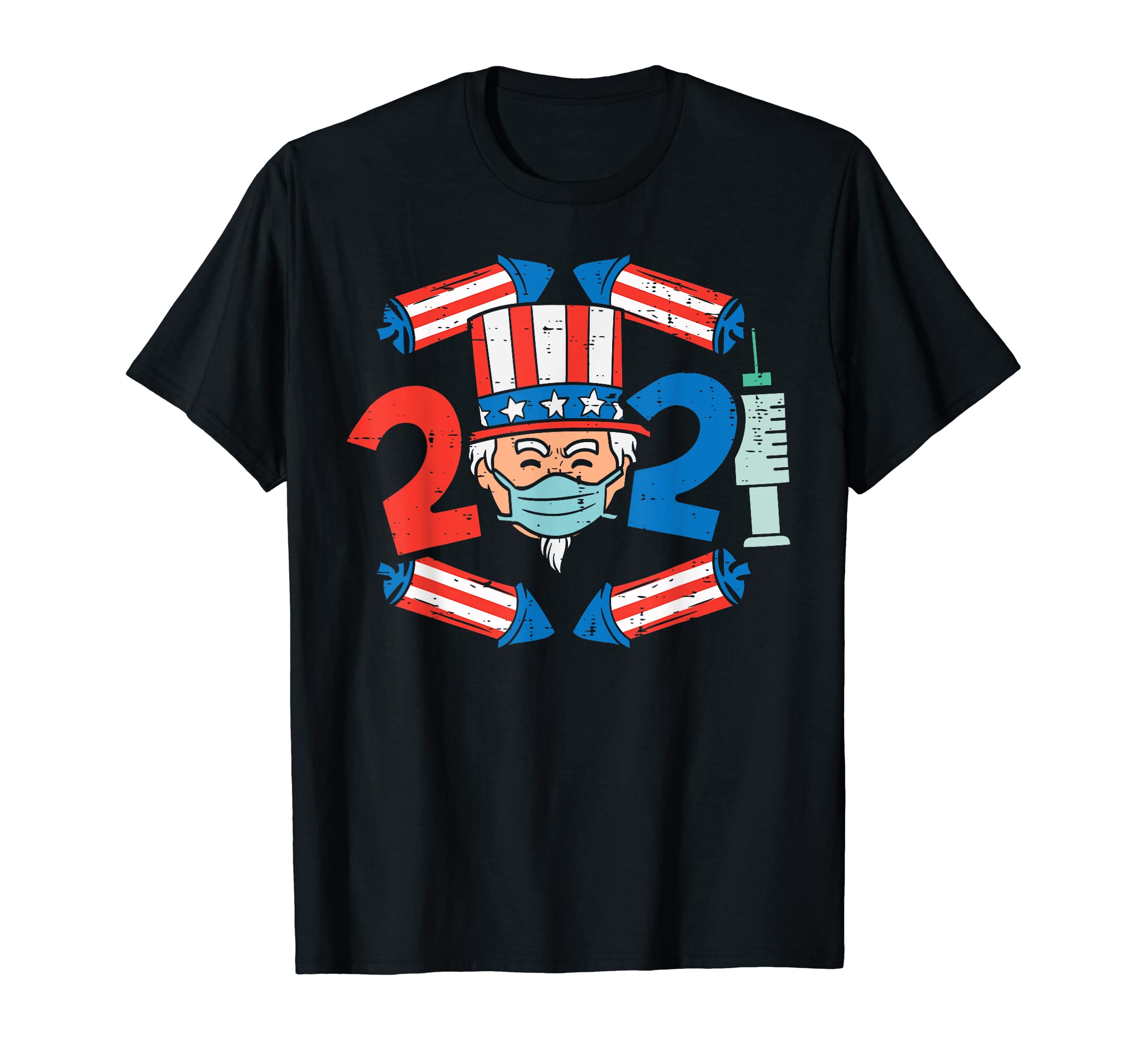 2021 Uncle Sam Face Mask Funny USA 4th Of July Quarantine T-Shirt