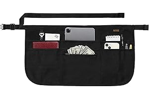 BOHARERS Black Waitress Apron 7 Pockets Server Apron with Buckle Closure & Zippered Money Pouch Stain Resistant