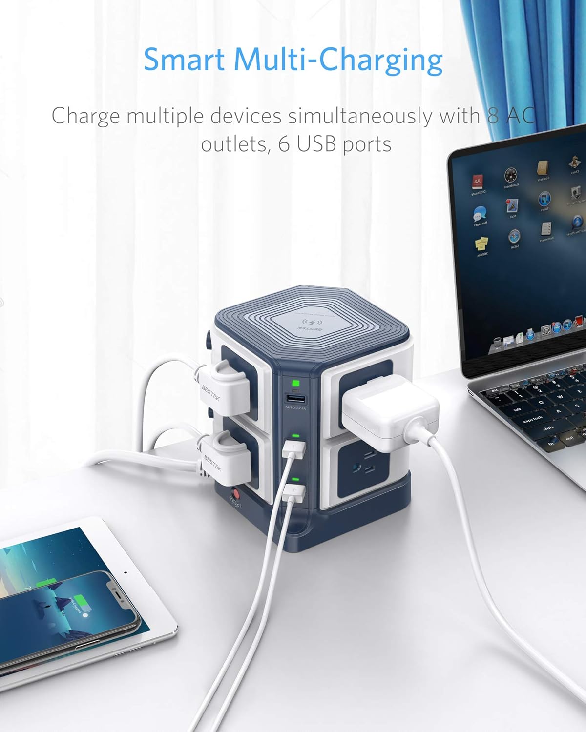 USB Power Strip with Wireless Charger BESTEK 8-Outlet Surge Protector and 40W 6-Port USB Charging Dock Station,1500 Joules,ETL Listed,Dorm Room Accessories: Electronics