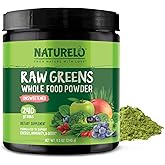 NATURELO Raw Greens Superfood Powder - Unsweetened - Boost Energy, Detox, Enhance Health - Organic Spirulina - Wheat Grass - Whole Food Nutrition from Fruits & Vegetables - 240 Grams