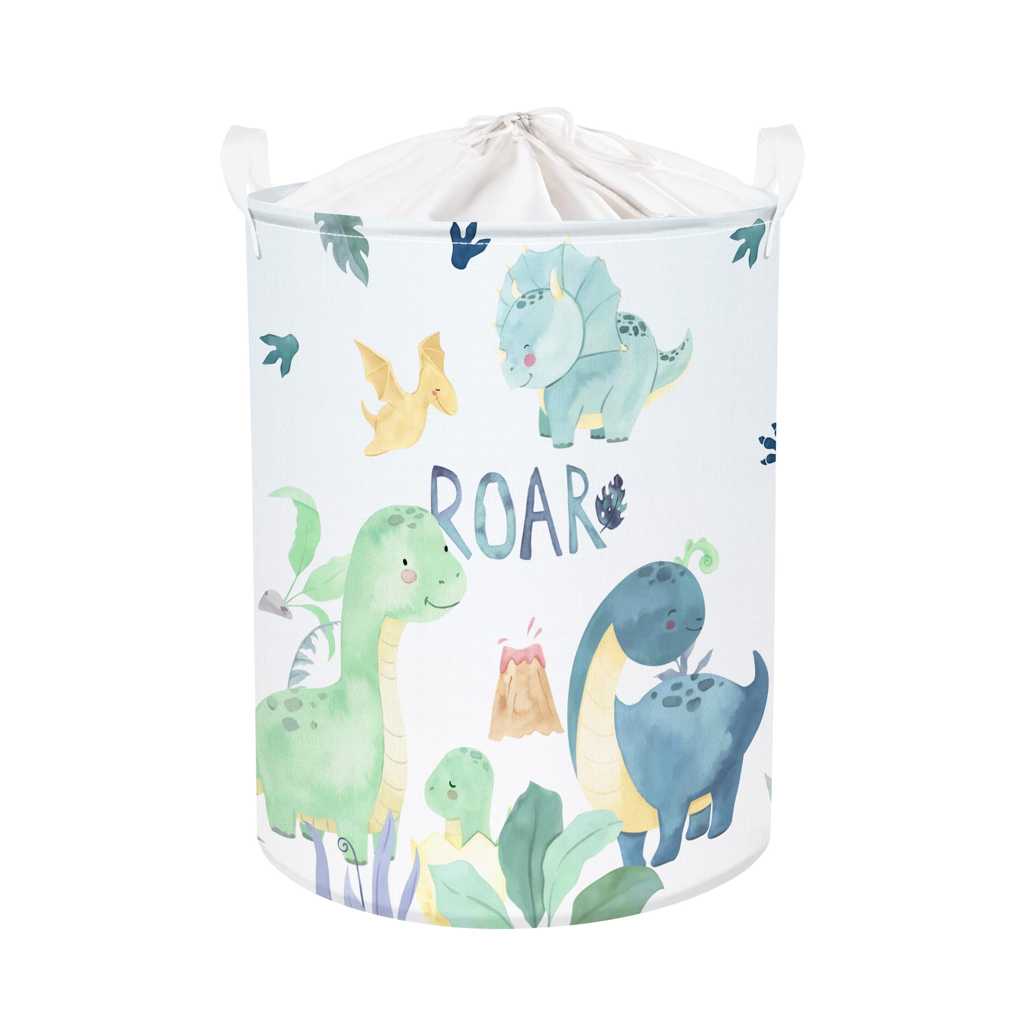 Clastyle 63L Adorable Green Dinosaur Kids Laundry Hamper for Boys Girls Large Clothes Toys Storage Basket with Lid for Nursery Room, Green Dinosaur, 40x50 cm