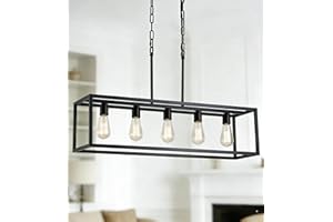 Black Dining Room Light Fixture,5 Light Rectangle Chandelier for Dining Room,Modern Farmhouse Light Fixture for Kitchen Islan