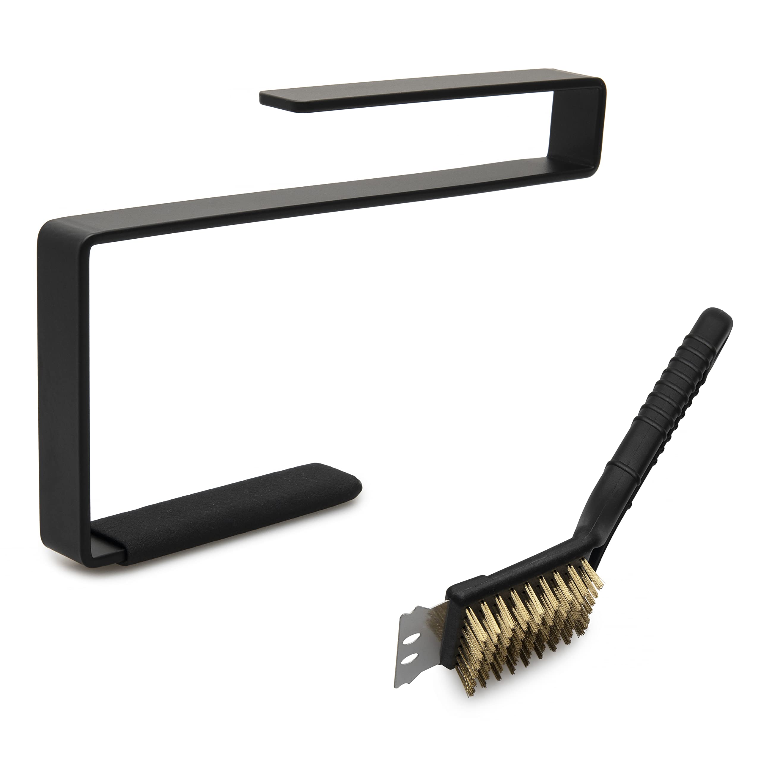 Orangepatrick BBQ Plate Setter Lifter Heat Deflector BGE Accessory Tool - For Small Medium Large Big Green Egg Smoker and Kamado Barbeque Grill - Complete with Premium Grill Scraping Brush