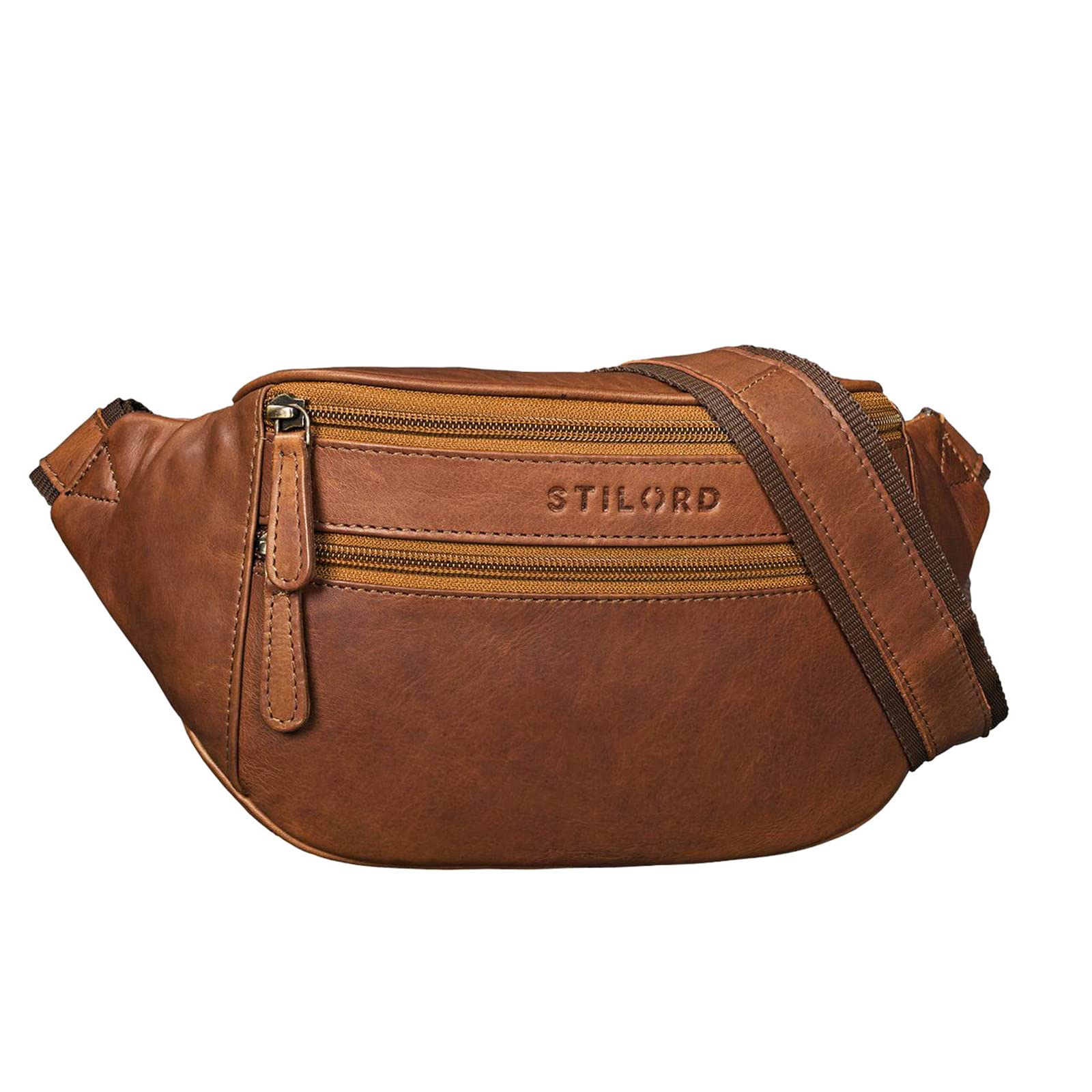 STILORD "Marian" Belt Bag Leather Vintage for Women and Men Small Waist Bag bumbag for Festival Journey Party Concert in Genuine Leather Colour:Cognac-Brown