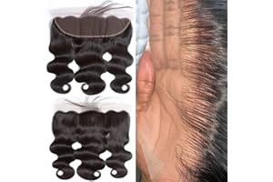 CAIJUXING 13 x 4 Lace Frontal Closure Body Wave Frontal 13 x 4 HD Transparent Lace Frontals With Bangs Baby Hair 100% Remy Human Hair 150% Density Natural Color (10 Inch)