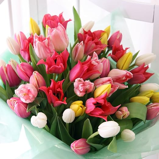 Amazon Bunbunbee 早春の花束 カラフル チューリップ 花束 オンライン通販