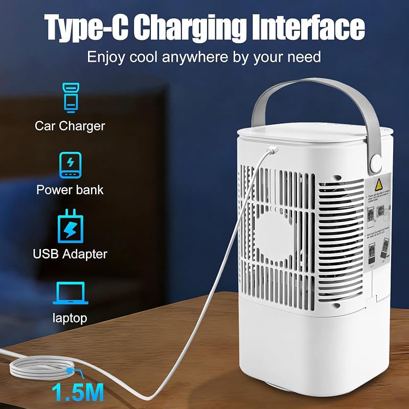 Ventilatore mobile con serbatoio dell'acqua da 900 ml, timer 2/4 ore — foto 4 di 8