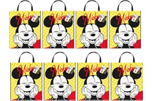 Mickey Mouse Birthday Party Supplies - 8 Plastic Tote Bags (10" X 13") Party Loot Bags for Birthday Party Favors Favours Mick