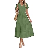 MOLERANI Womens Summer Dresses 2026 Casual Midi Short Sleeve Sundress V Neck Beach Vacation Button Tiered Dress with Pockets