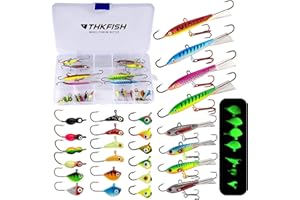 THKFISH Ice Fishing Lures Ice Fishing Jigs Ice Fishing Gear Hard Fishing Lures and Jigs Walleye Ice Fishing Kit Crappie Panfish Pike Jigs,14/26/40PCS