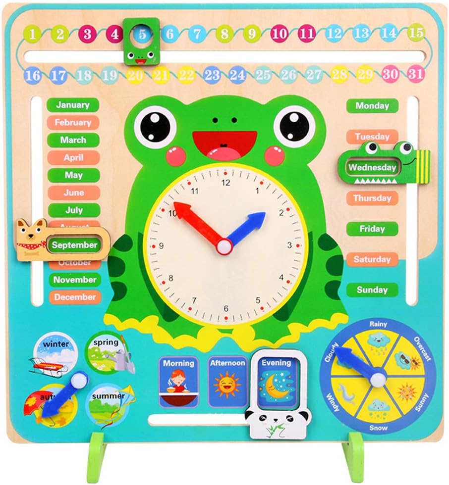 Guajave Wooden Calendar Clock Educational Weather Season Toys Clock Learning