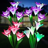 KOOPER Outdoor Solar Lights, 4 Pack Solar Garden Light with Bigger Lily Flowers, Waterproof 7 Color Changing Solar Lights Outdoor - Bigger Panel for Patio Yard Garden Decoration, Gift for Mom