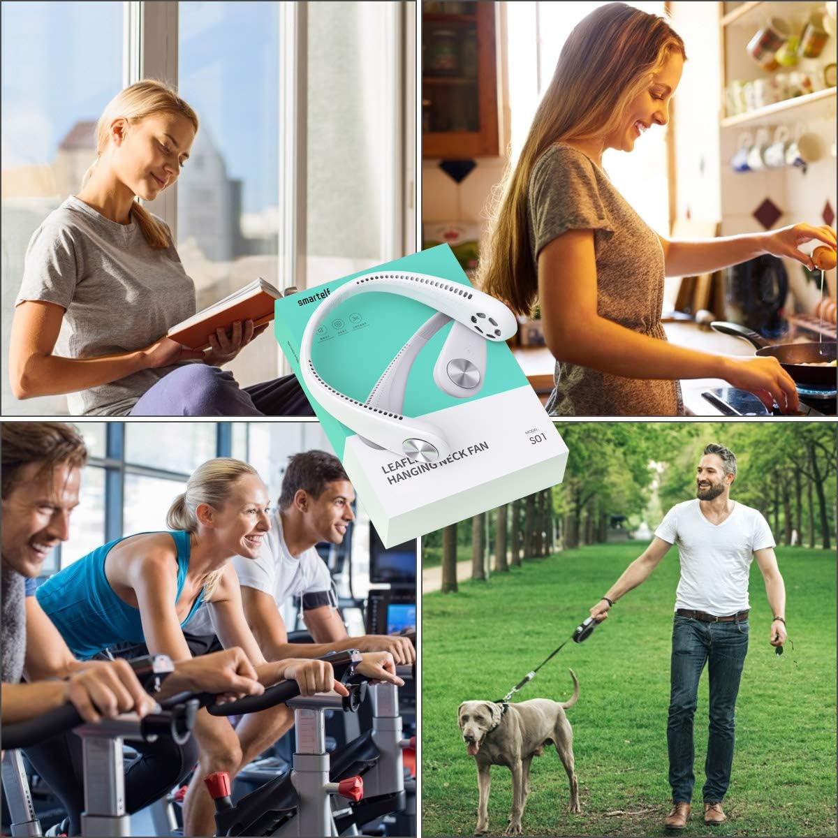 smartelf Hands Free Neck Fan, Personal Mini Bladeless Necklace Fan USB Rechargeable Wearable Fan for Women Men Sports Travel Office Outdoor 360° Cooling Ultra-quiet Adjustable Wind Speed White: Kitchen & Dining