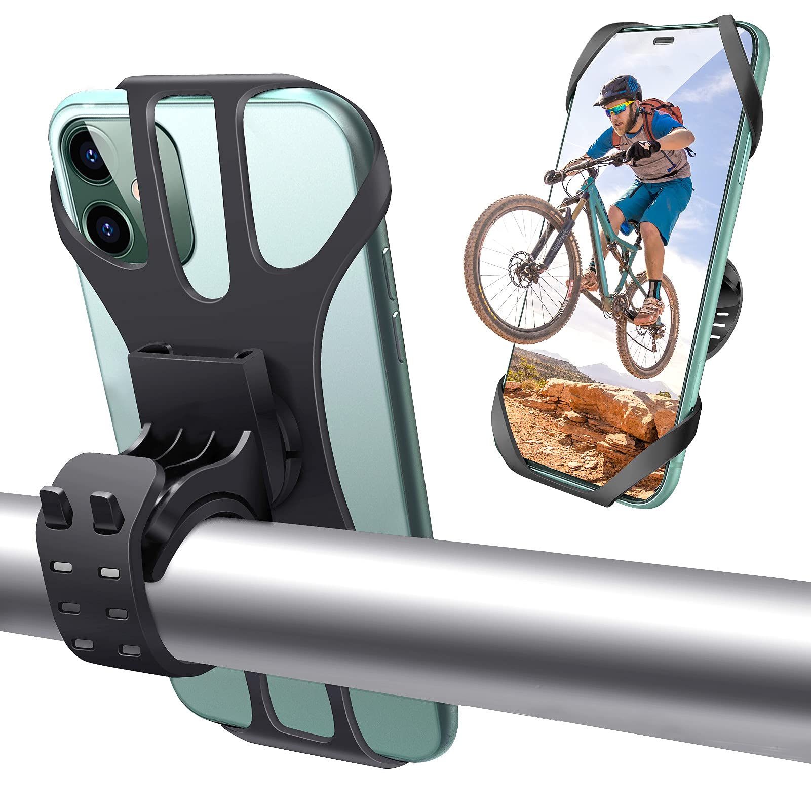NICEDACK Bike Phone Mount,Detachable 360° Rotation Silicone Bicycle Phone Holder Adjustable,Universal Motorcycle Phone Mount Compatible with iPhone,4.0"-7" Phones