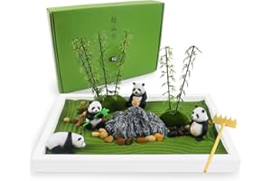 MELONVA Panda Mini Zen Garden for Desk 11" x 8" Automatic Zen Garden Sand Bowl Japanese Desk Decor Zen Garden Accessories Kit Zen Decor Panda Gifts Rake Home Decor Room Decor