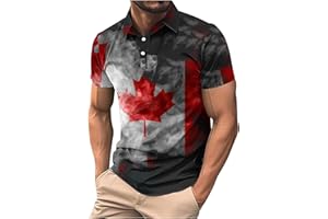 Mens Canada Polo Shirt Vintage Short Sleeve Maple Leaf Graphic Golf Shirts Summer Canadian Maple Leaf Print Polo Shirt