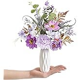 GAATEEK Small 11.8" Artificial Flowers in Ceramic Vase - Purple Silk Flower Centerpiece for Dining Table, Office, Wedding & Farmhouse, Home Decor Gifts