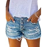 Flamingals Women's Button Fly Distressed Raw Hem Denim Shorts Low Waist Casual Shorts