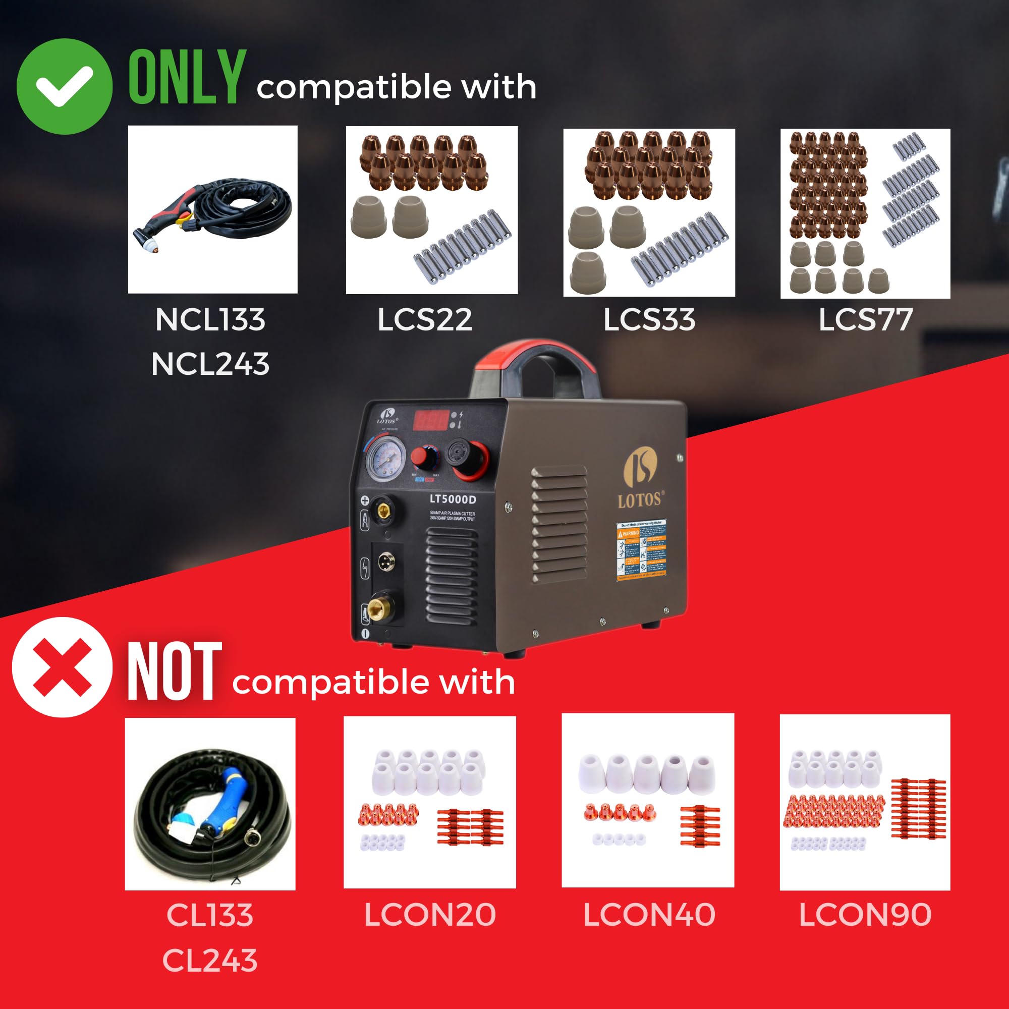 LOTOS LT5000D 50A Air Inverter Plasma Cutter Dual Voltage 110/220VAC 1/