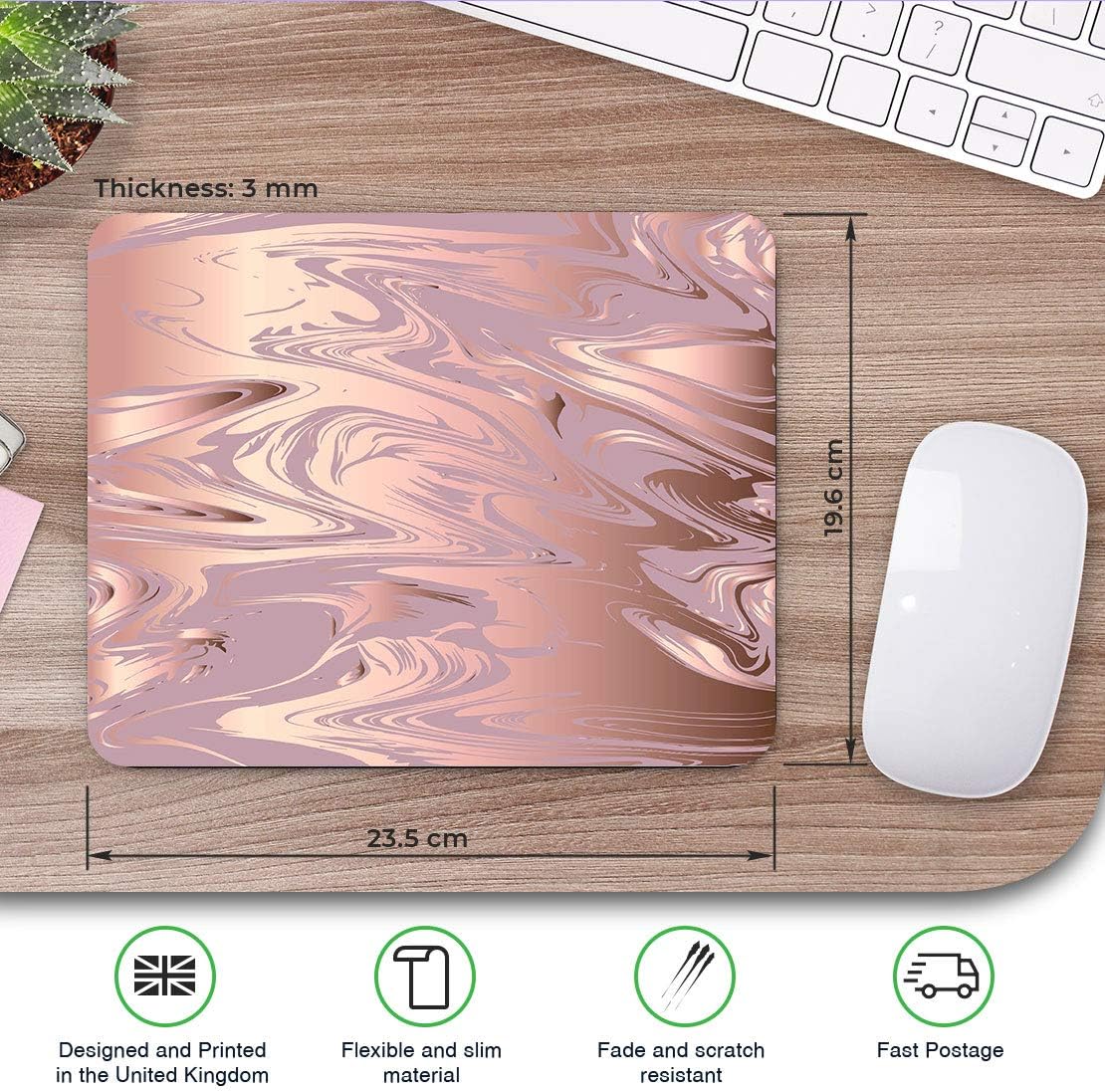 Rose Gold Marble Pattern Pretty Mouse Mat Pad Computer PC Laptop Gaming Office Home Desk Accessory Gadget 24125 - Image 3