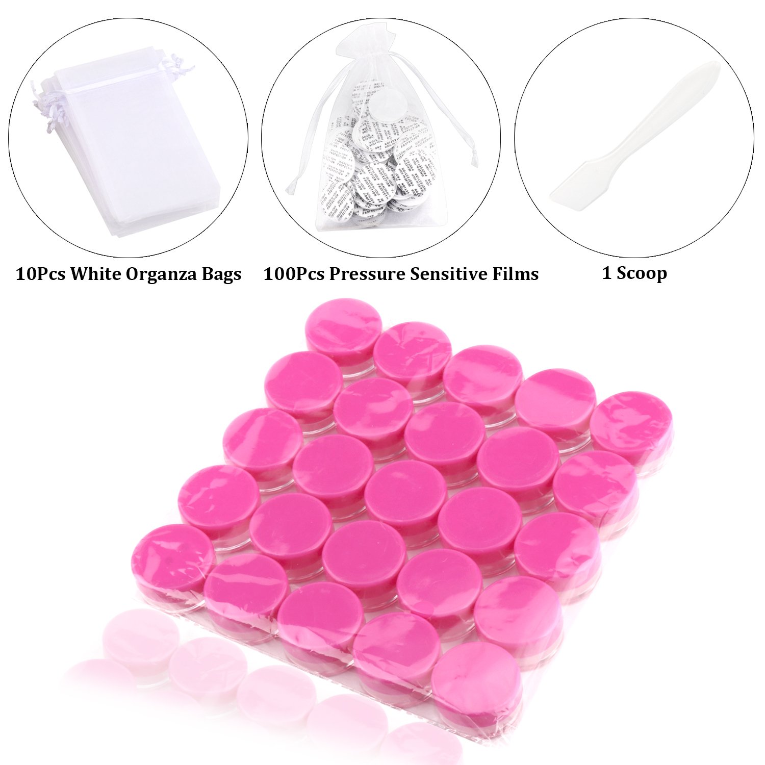 SumDirect 100Pcs 5G/5ML Empty Clear Plastic Cosmetic Containers with Hotpink Lids, Sample Jars, Makeup Sample Containers for Cream Lotion with a Snoop: Beauty