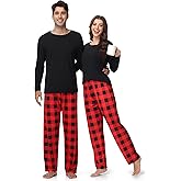 Hillban Couples Christmas Matching Pajamas Sets Family Buffalo Plaid Pants and Long Sleeve Tee Loungewear for Holiday