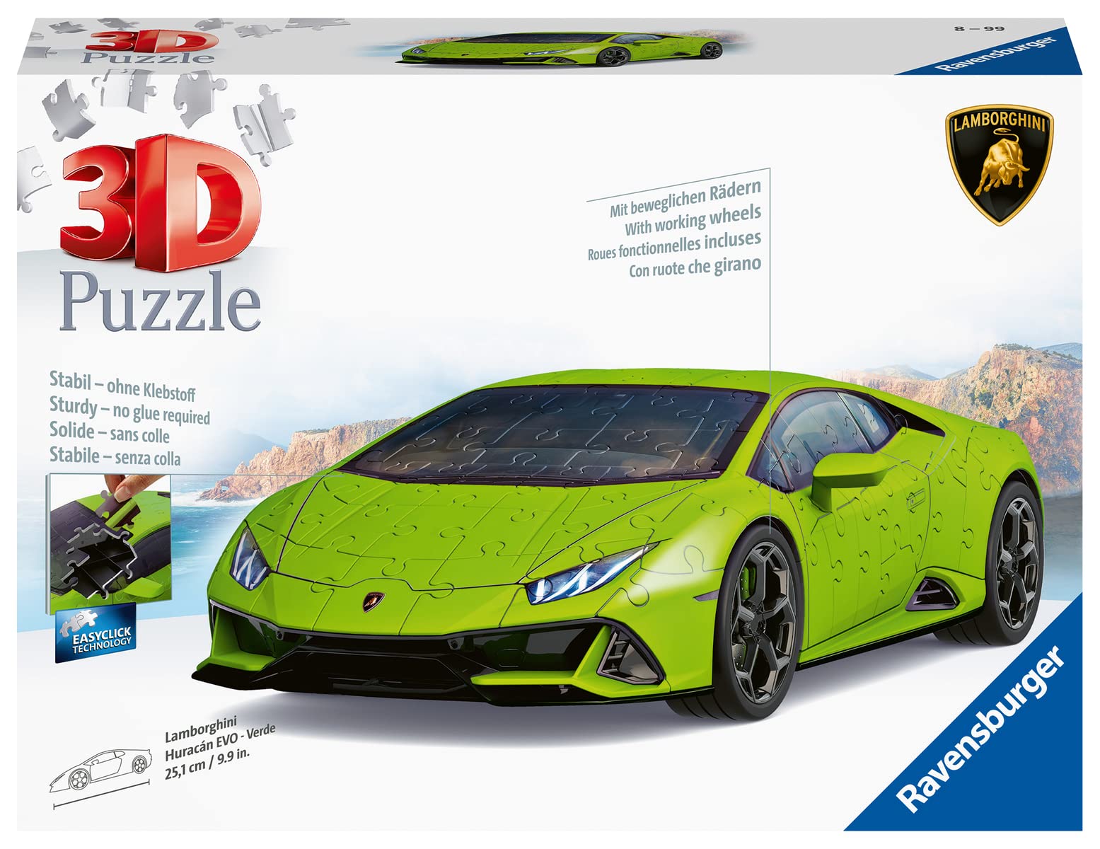 Ravensburger - 3D Puzzle Lamborghini Hurricane EVO Green, Vehicles, 108 Pieces, 10+ Years