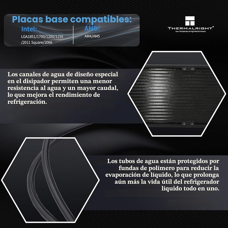 FW 360 Negro ARGB Refrigerador de agua para procesador con 3 ventiladores PWM, pantalla LCD de resolución IPS 320 x 240, enfriador de procesador líquido para AMD/Intel PC Refrigerador Aio