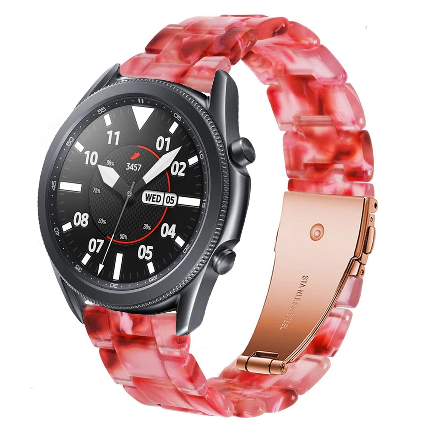 DEALELE Strap Compatible with Samsung Gear S3 Frontier/Classic/Galaxy Watch 46mm / Galaxy 3 45mm, 22mm Colorful Resin Bracelet Replacement for Huawei Watch 3 / GT2 46mm (Peach red)