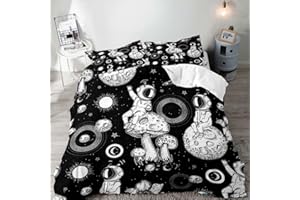 LUVIVIHOME 3PCS Astronaut Duvet Cover Full Bedding, Mushroom Bedding, White & Black Bedding, Kids Teen Boys Bedding, Universe