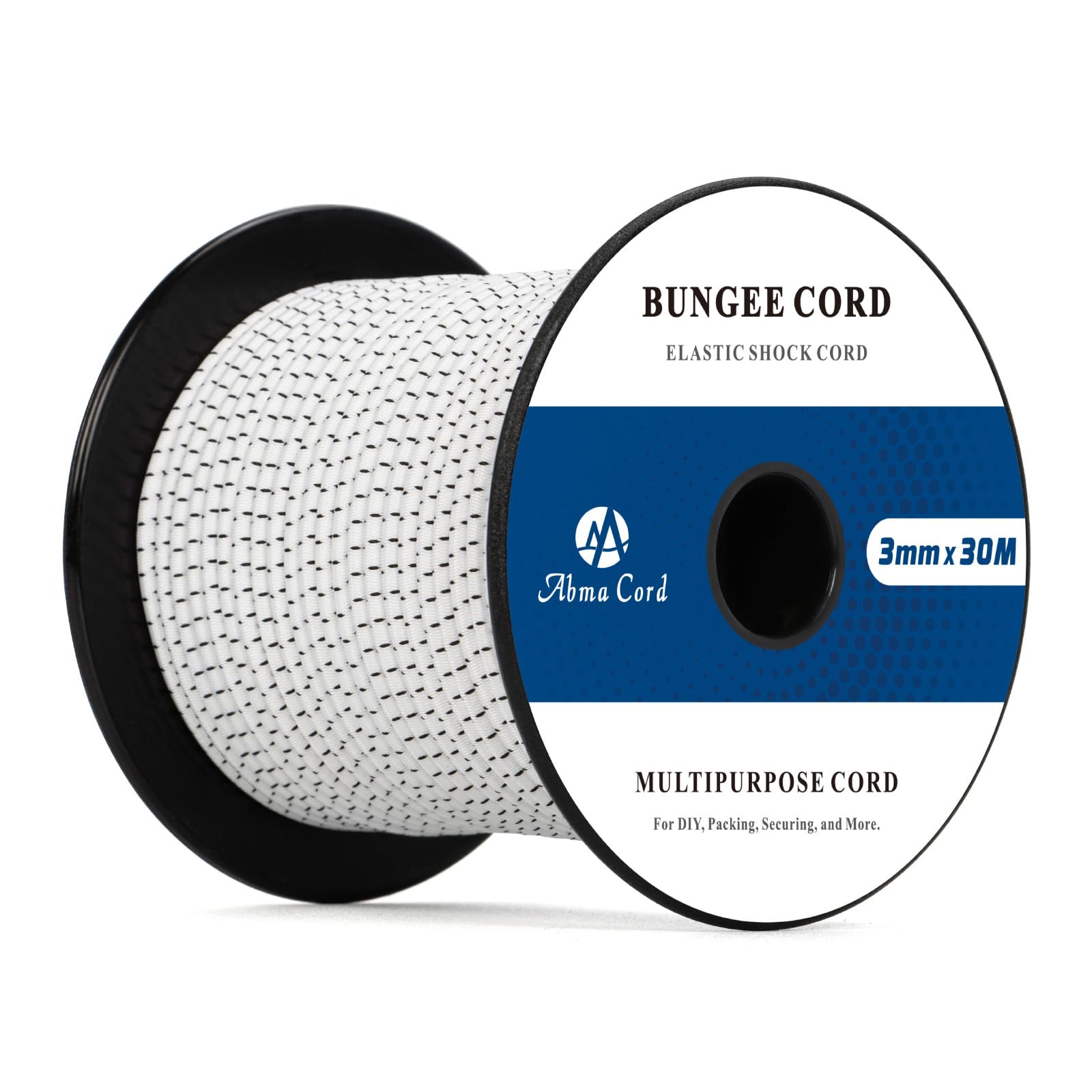Abma Cord Bungee Cord 3mm 30M Elastic Shock Cord 100% Stretch Elastic Bungee Rope for Tarpaulin, Trailer, Backpack, Tent Pole, Kayak - White&Black — image 1