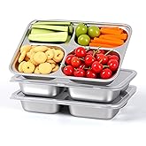 GOFULLHOME 3-Pack Stainless Steel Snack Containers with Lids, 4-Compartment Bento Boxes, Reusable Meal Prep and Lunch Containers - Divided Food Storage Containers Ideal for Home and Travel