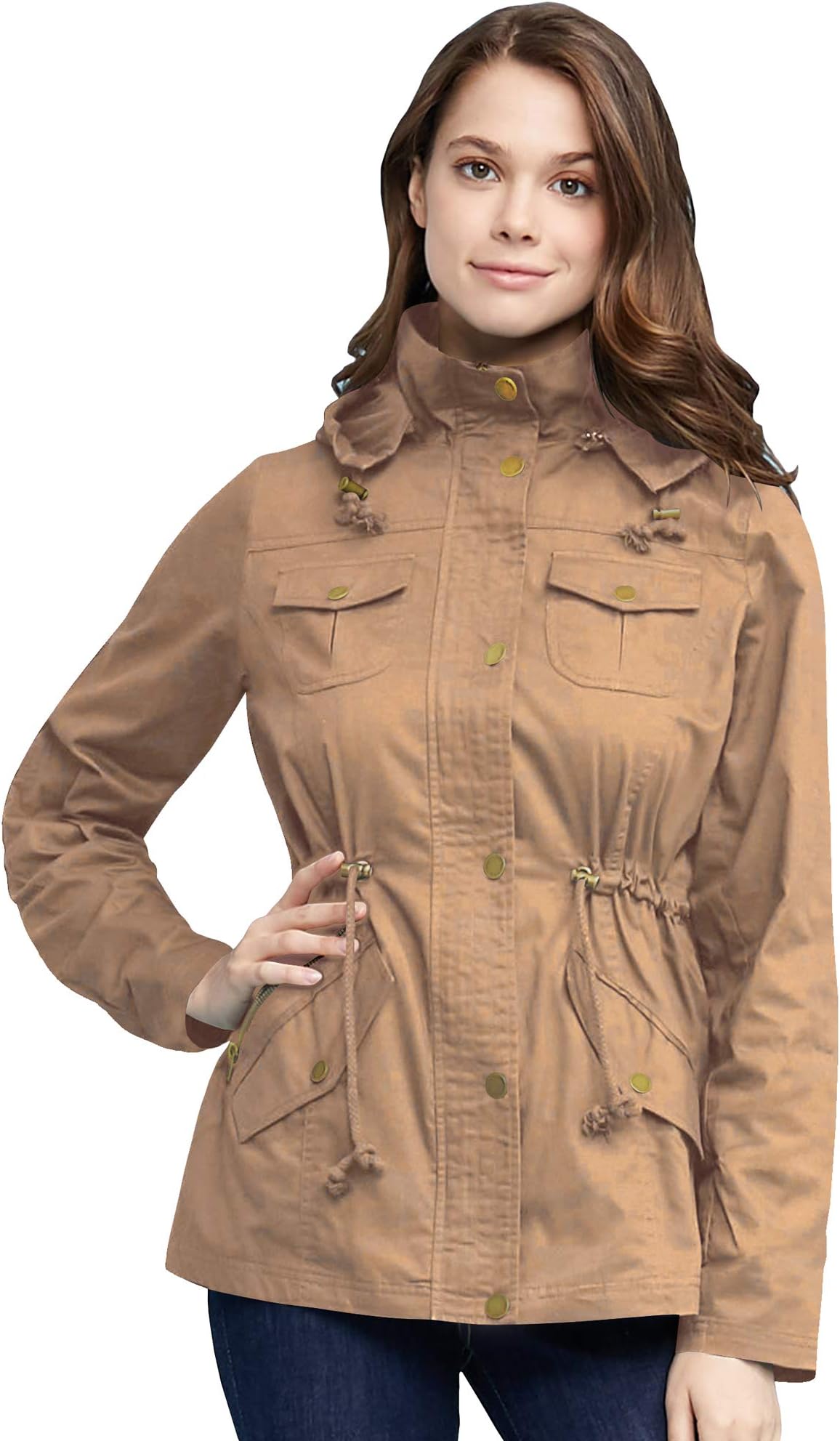 Come Together California Women's Zip Up Faux Fur Fleece/Safari Military Anorak Jacket Parka with Hood Drawstring
