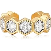 LADYGD Ear Cuff Earrings for Women 14K Gold Plated Cubic Zirconia Paved Sparkling Huggie Ear Cuffs Non Piercing | Clip On Cartilage | Single