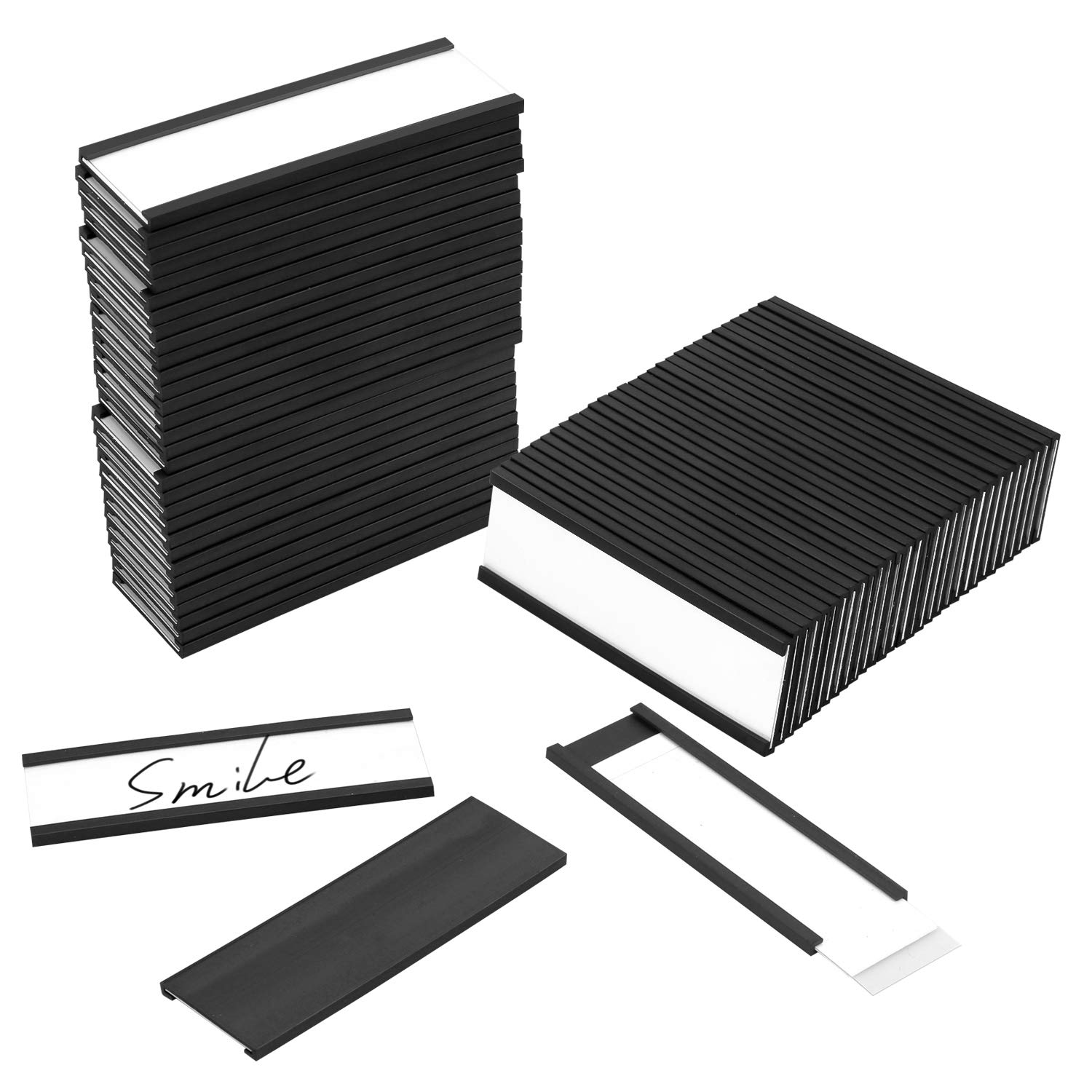 Meetory 30 Pack Magnetic Label Holders, 1 x 3 inch, C-Channel Magnetic Data Cardholders with Protective Films Replacement Strips for Metal Shelf, Locker, Whiteboard