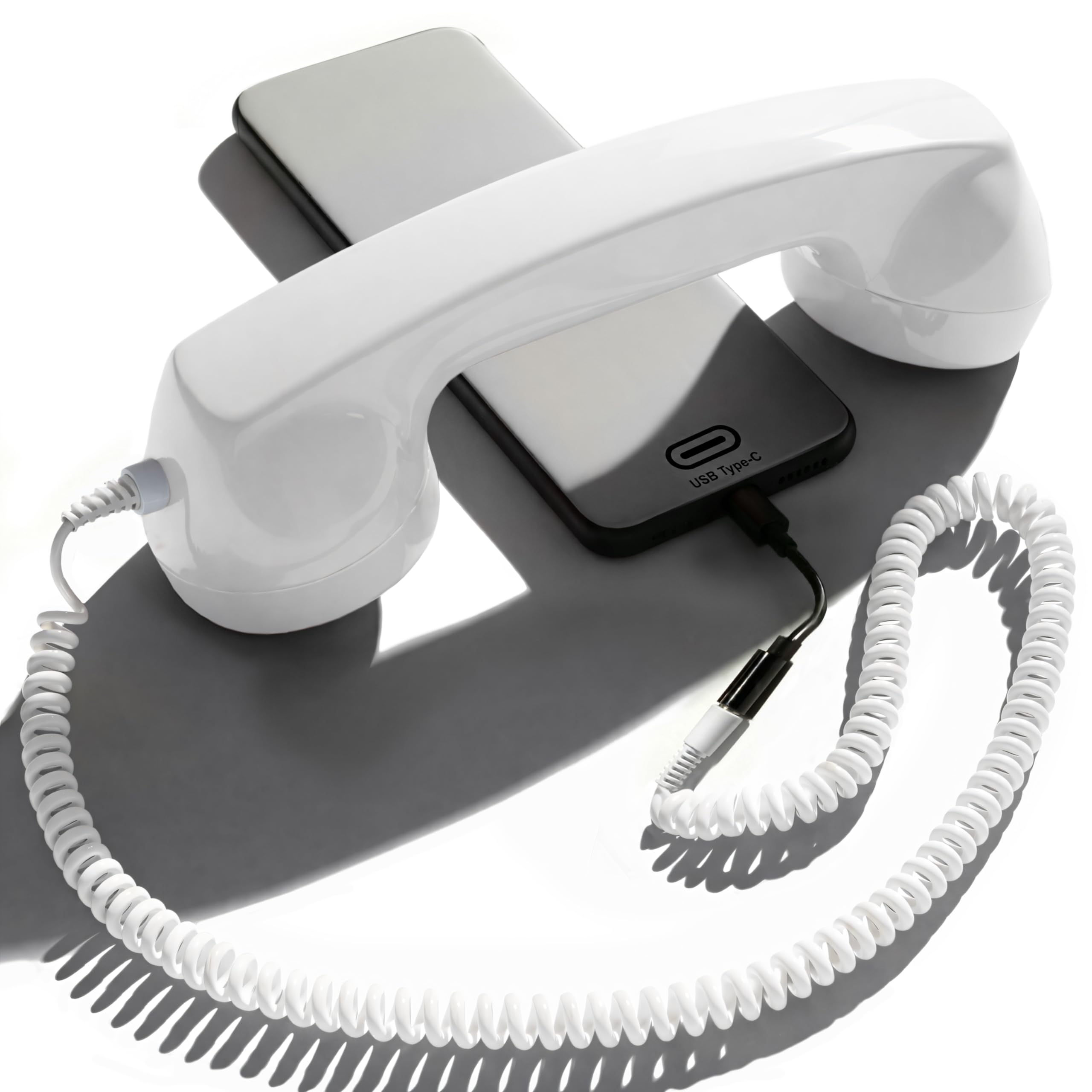 Opis Technology 60s Micro USB-C Edition: Retro Telephone Handset for Mobile Phones & Smartphones, Corded Phone Receiver with 3.5 mm Plug & USB-C for Android, Tablets & Computers (White) โ image 1