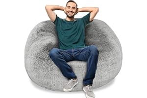 LCYFBE 4FT Giant Bean Bag Chair Cover for Adults, (No Filler) Living Room Furniture Big Round Soft Fluffy PV Velvet Beanbag Lazy Sofa Bed Cover(Light Grey)