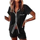 Ekouaer Womens Pajama Sets Button Down Lounge Set 2 Piece Loungewear Soft Sleepwear Short Sleeve Pjs with Pockets