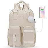 MATEIN Backpack for Teen Girls, 15.6 Inch Cute Corduroy Laptop Backpack Aesthetic College School Bookbag with USB Charging Port, TSA Lightweight Soft Kawaii Travel Backpacks for Women Nurse, Beige