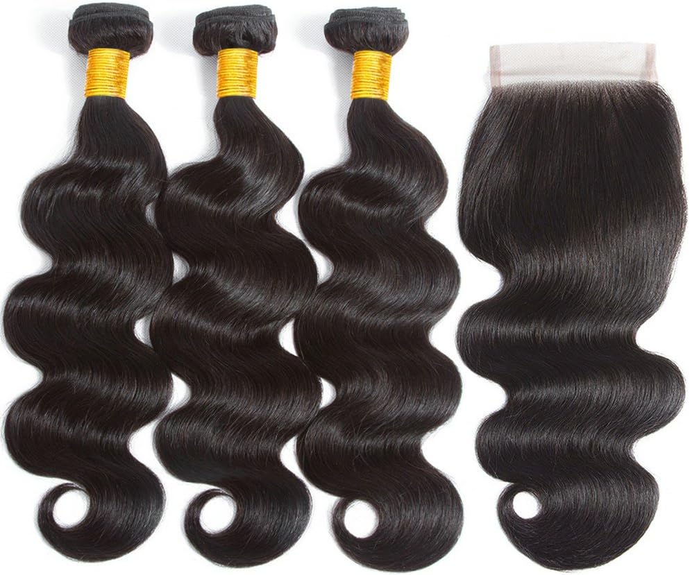LANANEL Brazilian Hair Bundles with Closure Human Hair Weave 10 12 14 +10 inch Human Hair Bundles with Closure Brazilian Body Wave Bundles with a Closure