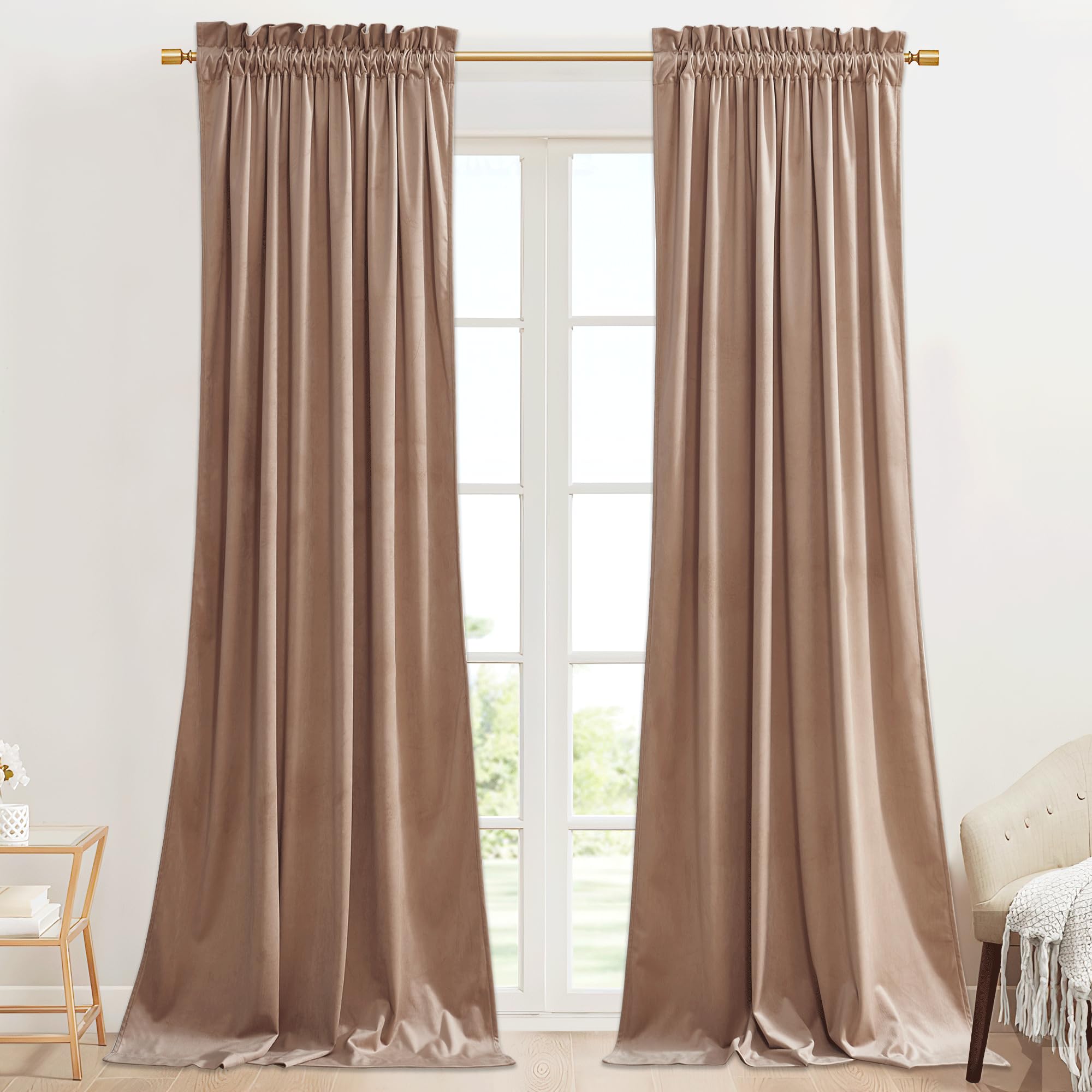 Photo 1 of StangH Velvet Doorway Curtains for Nursery Bedroom Blush Beige Rod Pocket Thermal Insulated Noise Reducing Window Drapes for French Door Living Room, W42 x L84, 2 Panels
