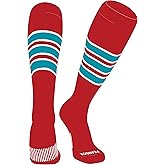 PEAR SOX Striped OTC Baseball, Softball, Football Socks (C) Red, White, Marlin Teal