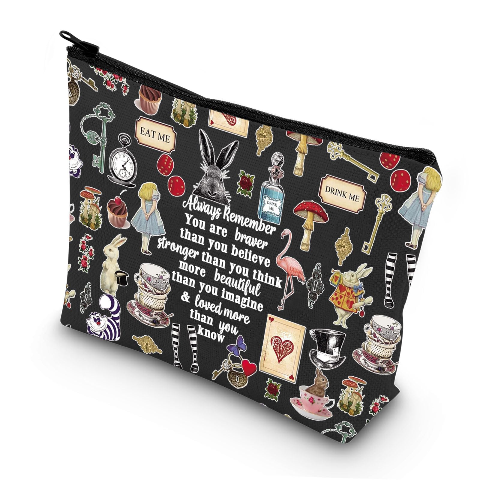 LEVLO Alice Movie Cosmetic Makeup Bag - Fairy Tale Fans Gift - You Are Braver Stronger Smarter Than You Think - Makeup Zipper Pouch Bag For Women Girls (Full Black) — image 1