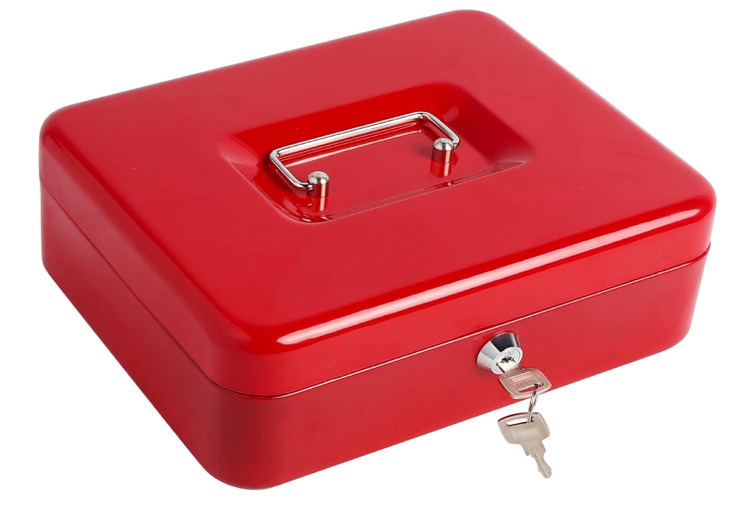 Kippen 10032R4 - Cash Box with Coin Tray, Red, Dimensions: 300 x 240 x 90 mm