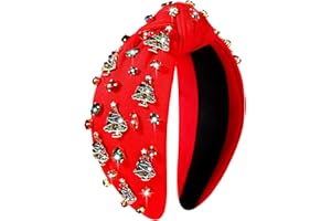 NVENF Jeweled Christmas Tree Headband with Embellished Crystals and Pearls - Wide Top Knot Knotted Headbands for Women, Holiday Hair Accessories and Outfits Gift