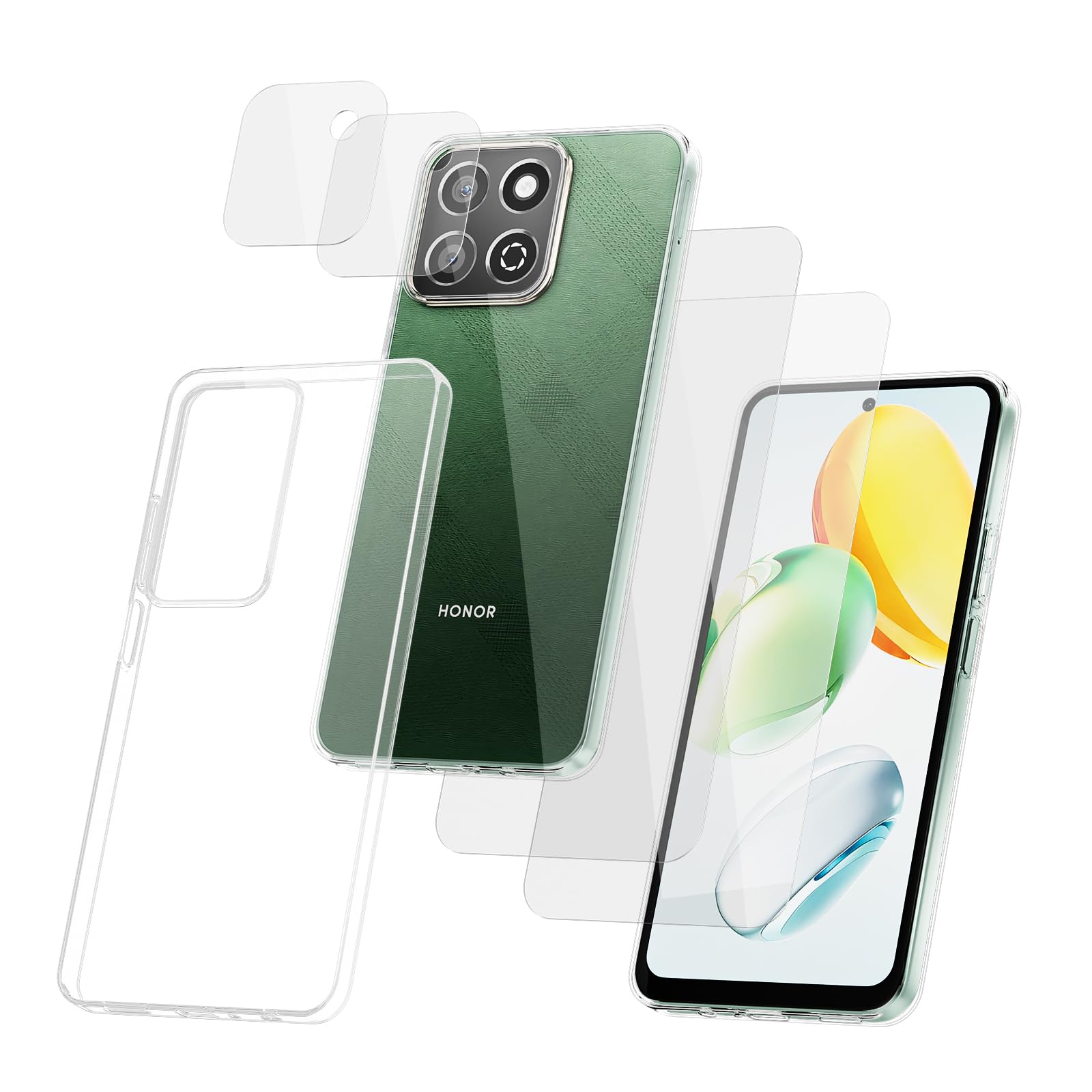 STARRYNOVA 5 in 1 Transparent Case for Honor 200 Smart 5G / Honor X7c - with 2X Screen Protector and 2X Lens Protector and Crystal Clear Silicone Cover